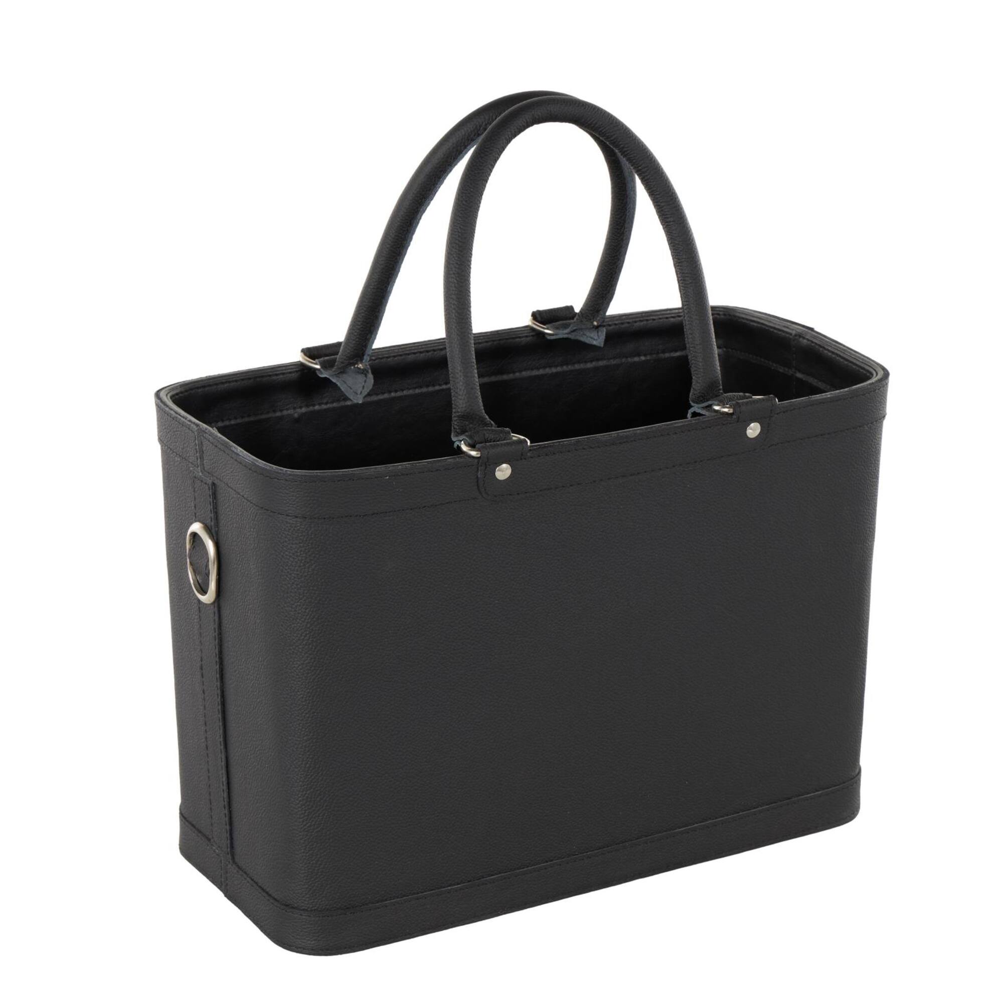 17" Black Leather Handmade Box Style Single Slot Decorative Magazine Holder with Arched Handles